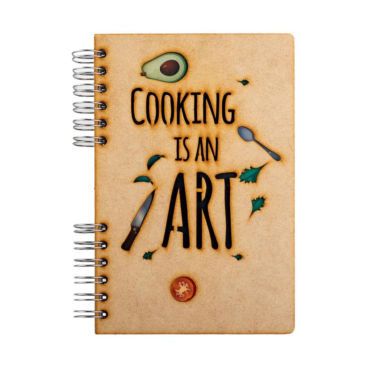 KOMONI - Duurzaam houten Bullet Journal - Gerecycled papier - Navulbaar - A4 - Stippen - Receptenboek - Cooking is an Art