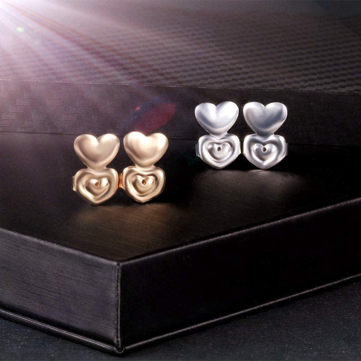 Honicemar Hart Oorbel Achterkanten - 4 Paar Metalen Koper Siliconen Oorbel Stoppers Oorbel Backs Lifters Oorbelruggen Oorbelsluitingen voor Hangoren Zware Oorbel en Studs Goud/Zilver/Wit Goud/Roségoud
