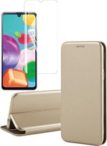 Hoesje geschikt voor Samsung Galaxy A41 - Screen Protector GlassGuard - Book Case Leer ThinShield Goud & Screenprotector