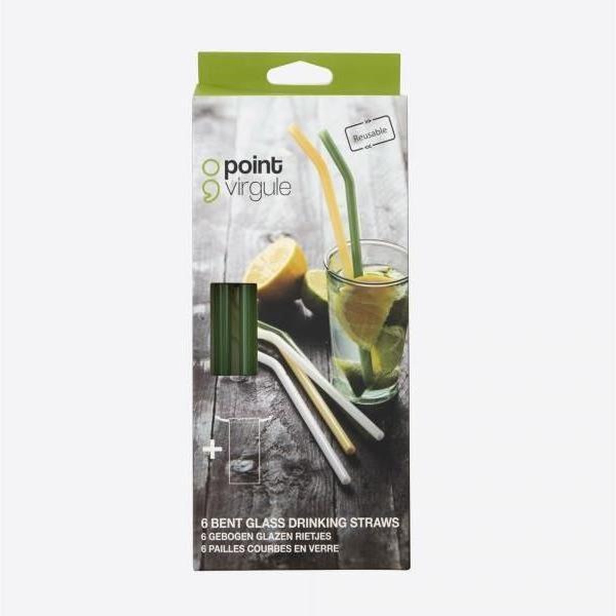 Point-Virgule - Point Virgule Set van 6 Gebogen Glazen Rietjes Met Reinigingsborstel en Zakje — cadeau in Koken & Dineren - foto 2