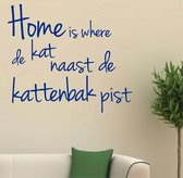 muursticker Home is where de kat - blauw - 50x45cm