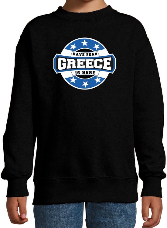 Have fear Greece is here sweater met sterren embleem in de kleuren van de Griekse vlag - zwart - kids - Griekenland supporter / Grieks elftal fan trui / EK / WK / kleding 110/116
