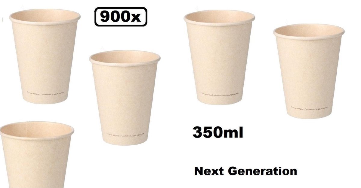 900x Koffiebeker van suikerriet 350ml next generation - koffie beker thee koude en warme dranken 100% afbreekbaar next generation