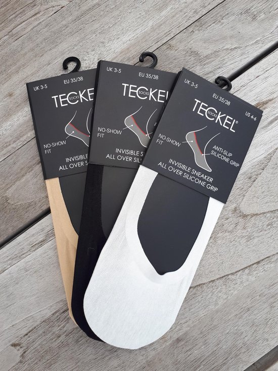 TEckel - Sneaker invisible All Over Silicone 10 paires - Wit - Footies Multipack No Show Chaussettes Taille 39-42