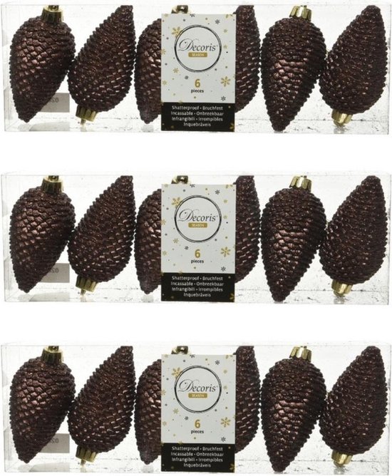 18x Donkerbruine glitter dennenappels kerstballen 8 cm Onbreekbare