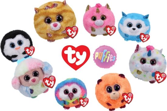 TY Beanie Puffies knuffeltjes - 10 cm groot - 2 stuks voordeelbundel | bol
