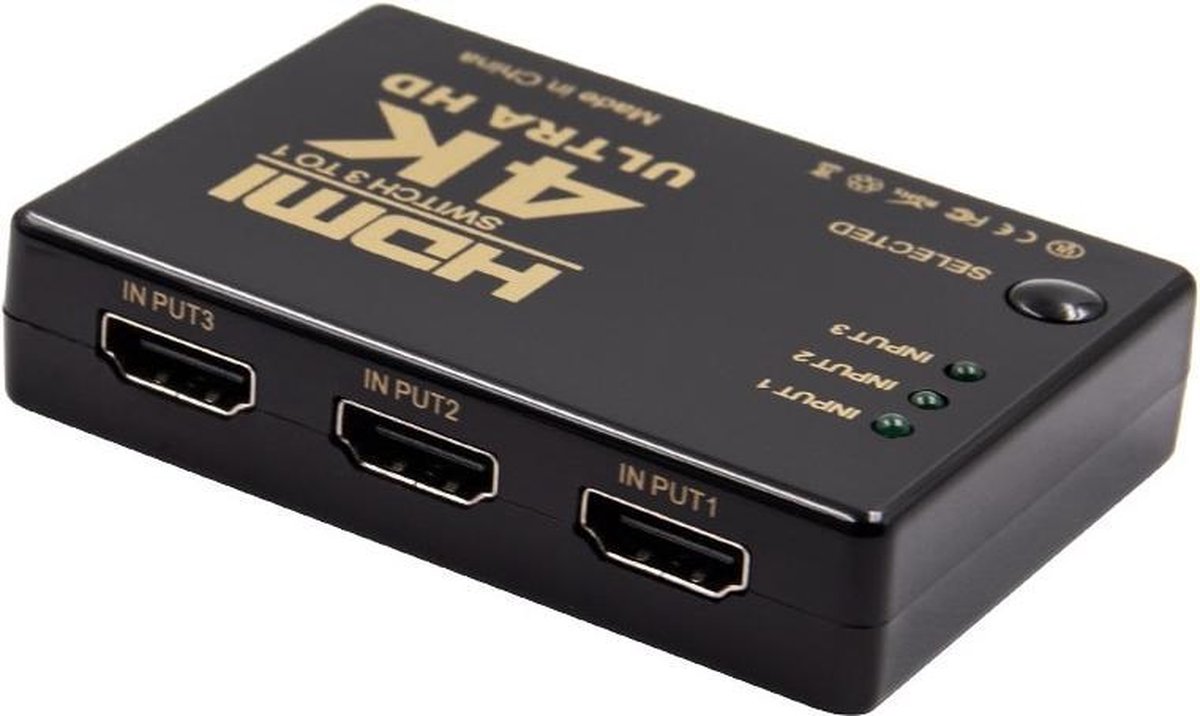 HDMI 4K Switch 3 in 1 out - Splitter & Switcher HDMI 3 in 1 - 1080P - Ultra HD - Zwart