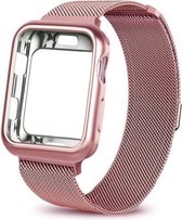Milanees Bandje + Siliconen Case - geschikt voor Apple watch -  serie 4/5 - 44mm - pink gold - roze goud
