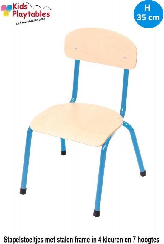 blauw- zithoogte 35 cm - metalen poten - Houten stoeltje voor kinderen... |