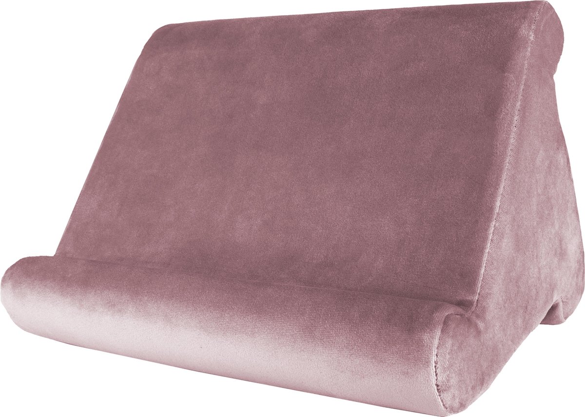 Balvi Tablethouder Micro Puff roze kussen voor tablet, smartphone, e-books afneembaar met B