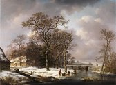 Andreas Schelfhout, Winterlandschap Met Knoestige Eiken op canvas, afmetingen van dit schilderij zijn 100x150 cm