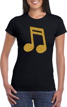 Gouden muziek noot  / muziek feest t-shirt / kleding - zwart - voor dames - muziek shirts / muziek liefhebber / outfit M