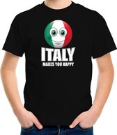 Italy makes you happy landen t-shirt Italie met emoticon - zwart - kinderen - Italie landen shirt met Italiaanse vlag - EK / WK / Olympische spelen outfit / kleding 134/140