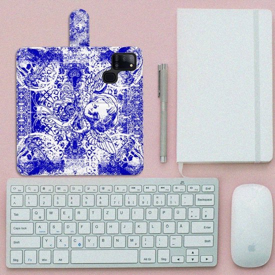 Housse en Cuir Premium Flip Case Portefeuille Etui pour Samsung Galaxy A21s Portefeuille Skull Blue Angel