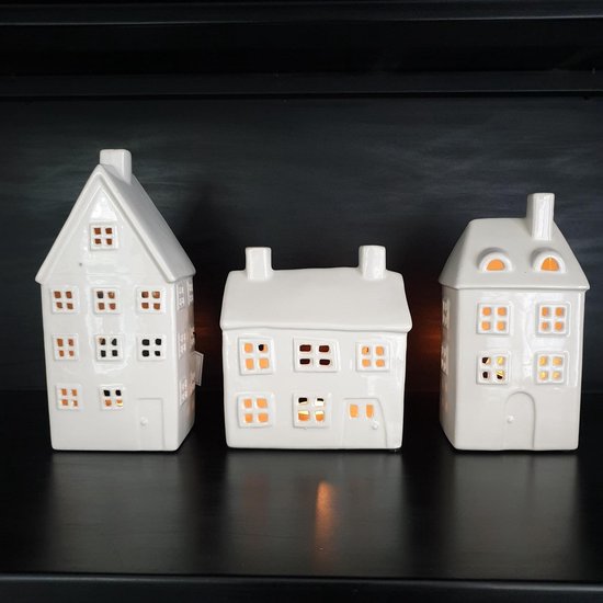 het beleid Erfgenaam beloning Home Society - waxinelichthouders keramiek - huisjes - set van 3 - maat L |  bol.com