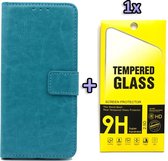 Samsung Galaxy S22 Plus Hoesje Turquoise & Glazen Screenprotector - Portemonnee Book Case - Kaarthouder & Magneetlipje
