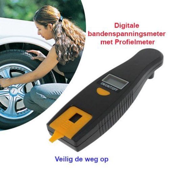 Foto: Digitale bandenspanningsmeter met profielmeter