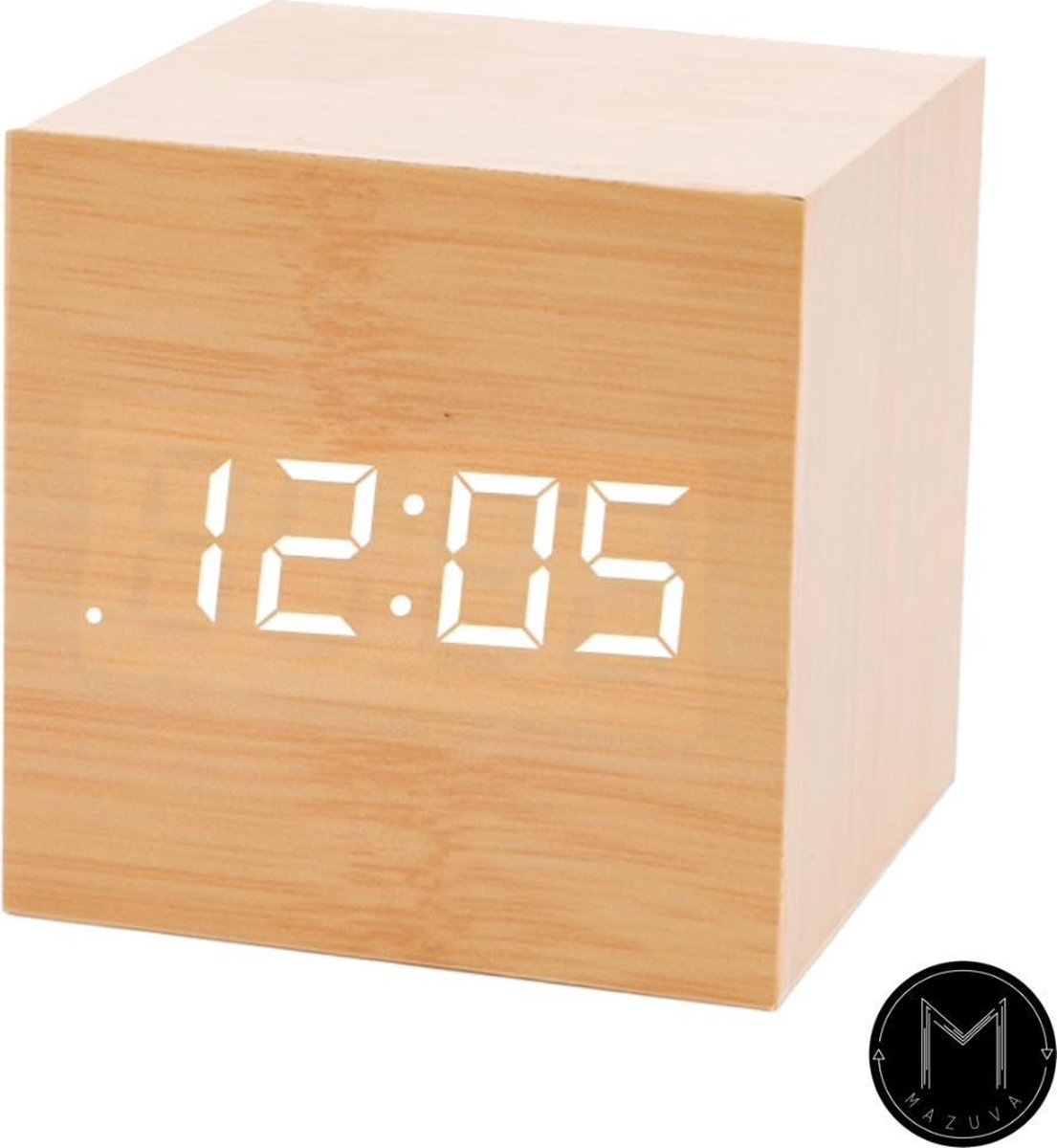 Mazuva Houten Wekker Kubus | Digitale wekker | Bamboo | Cube klok | Wooden  Alarm Clock | Tap to wake | Led display | - Winkelen.nl