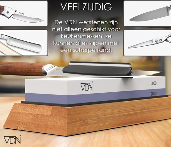 Luxe Dubbelzijdige Wetsteen Slijpsteen set 2000 5000 van Edelkorund (18x6x3 CM) met E-book voor slijpen van messen e.d. van VDN