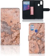 Wallet Book Case Geschikt voor Samsung Galaxy M21 Book Cover Geschikt voor Samsung M30s Telefoon Hoesje Marmer Oranje