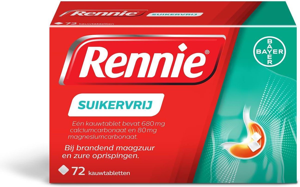 Goedkoopste Rennie Suikervrij kauwtabletten bij brandend maagzuur, 72 stuks