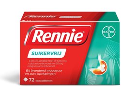 Rennie Suikervrij Kauwtabletten | 72 stuks | Suikervrije Maagzuurremmer | Verlicht Brandend Maagzuur en Oprispingen | Neutraliseert Zuur | voor Volwassenen en Kinderen 12+