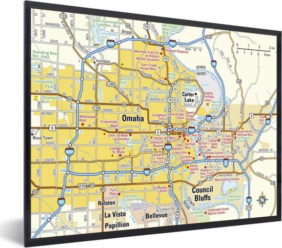 Fotolijst incl. Poster – de kaart van Omaha – 80×60 cm – Posterlijst