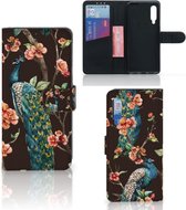 Telefoonhoesje Xiaomi Mi 9 Flipcase Cover Pauw met Bloemen