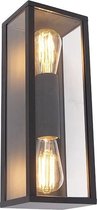 QAZQA charlois - Design Wandlamp voor buiten - 2 lichts - D 13.5 cm - Zwart - Buitenverlichting