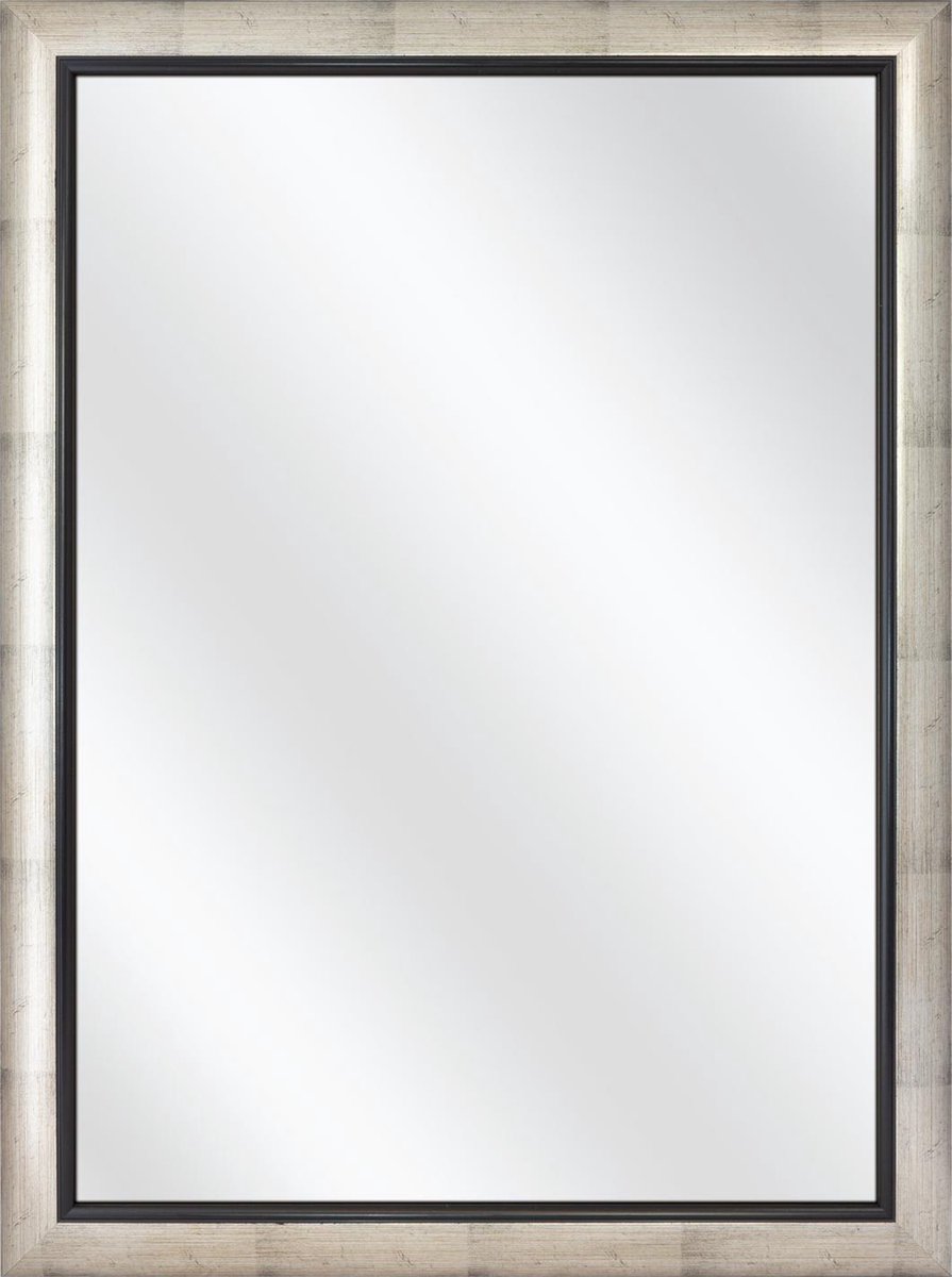 Spiegel met Lijst - Zilver / Zwart - 40 x 60 cm - Buitenmaat: 49 x 69 cm