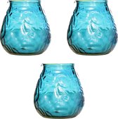 3x Blauwe lowboy tafelkaarsen 10 cm 40 branduren - Kaars in glazen houder - Horeca/tafel/bistro kaarsen - Tafeldecoratie - Tuinkaarsen