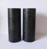 Rustieke kaarsen zwart maat 7 x 17 cm. 2 stuks