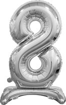 Folie ballon cijfer 8 zilver - met standaard - 76 cm