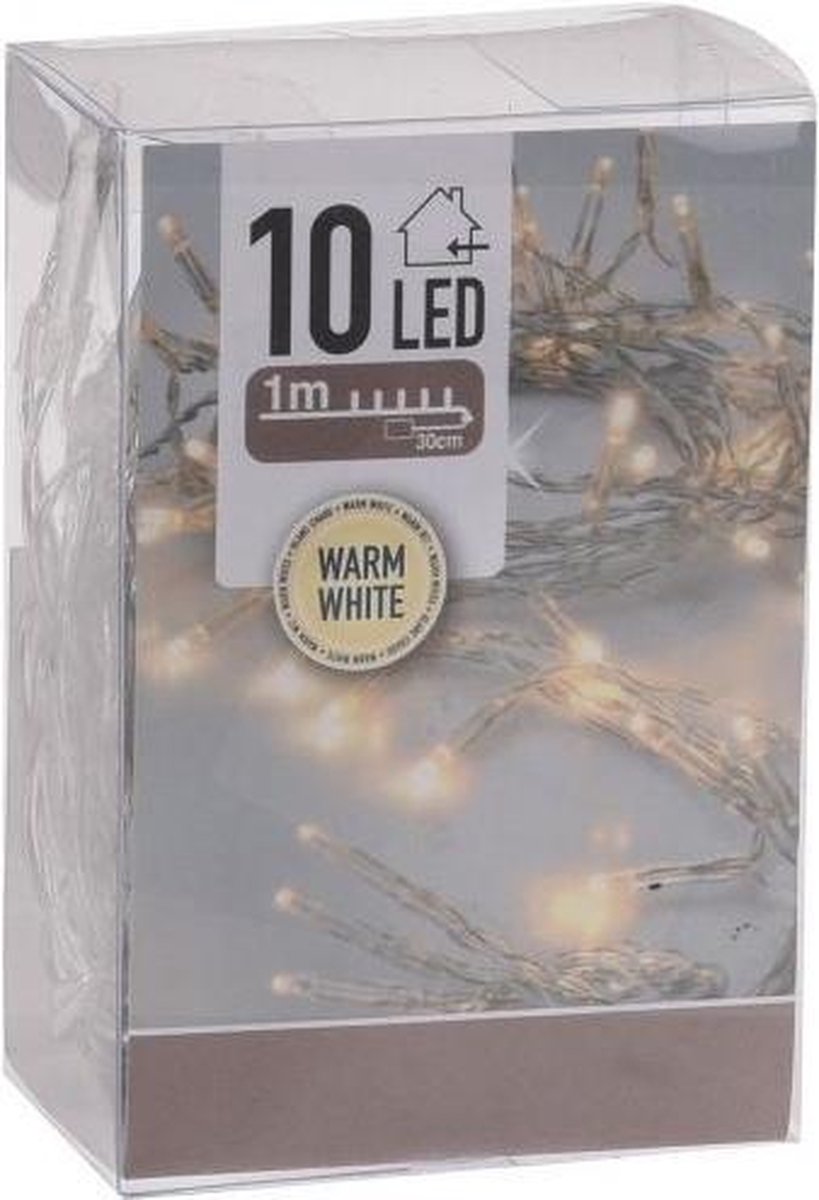 Kerstverlichting lichtsnoer - 10 led lampjes - warm wit - 1 meter - op batterij – foto 3