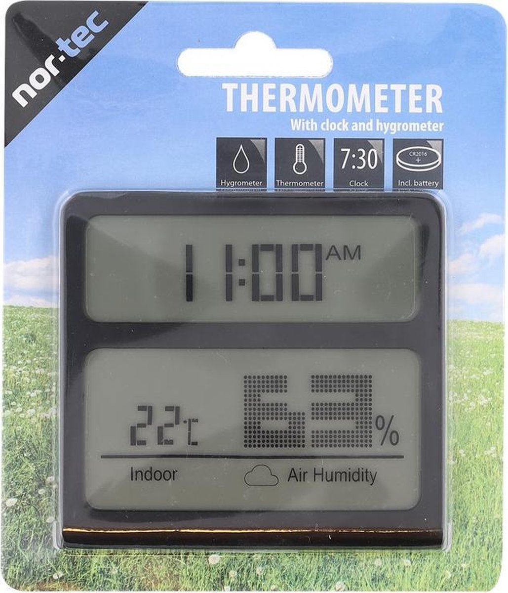 Kanon dam Afkorten Nortec - binnen thermometer - zwart - thermometer - met klok - thermostaat  - draadloos... | bol.com