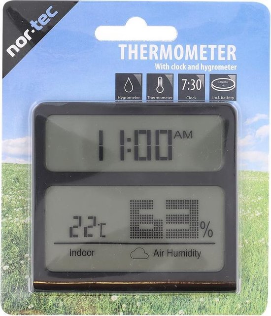 Nortec - binnen thermometer - zwart - thermometer - met klok - thermostaat  - draadloos... | bol.com