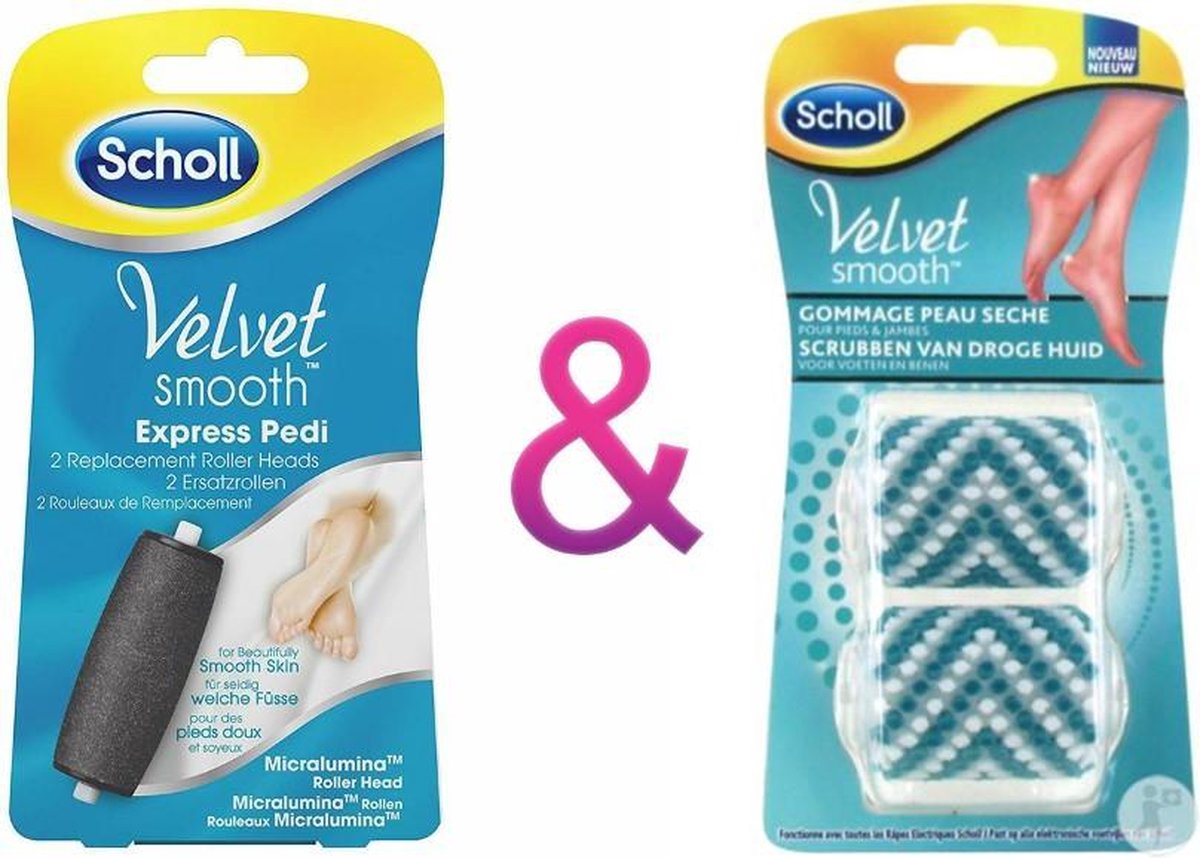 Skin Scrub navulling rollers + Scholl Velvet Smooth Verwisselbare Roller- Navulling - Extra Fijn-2 stuks- Scholl - Exfoliatie Roller Voeten En Benen 2 Stuks-Eelverwijderaar- Voetverzorging – Huidverzorging- Scholl Velvet Smooth.