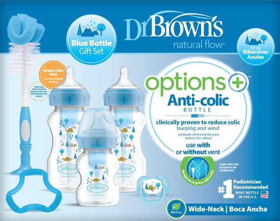 Babyflesje - Dr. Brown’s Options+ Anti-colic Bottle Giftset Brede halsfles blauw