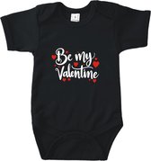 Rompertjes baby met tekst - Be my valentine - Romper zwart - Maat 74/80