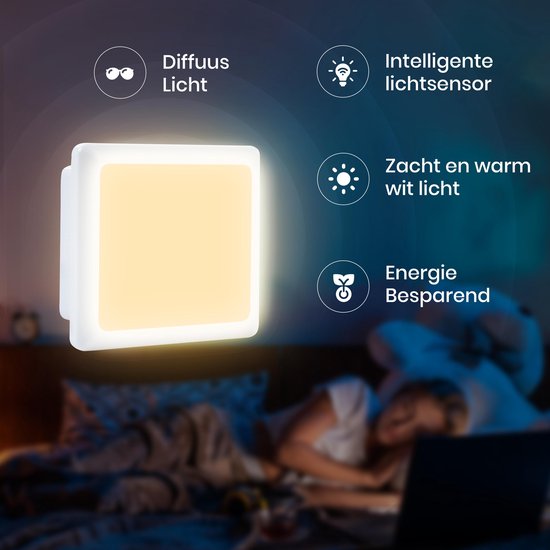 Iqonic - 2 Stuks - LED Nachtlampje Stopcontact - Dag en Nacht Sensor - Kinderen - Warm Wit - Iqonic