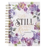 Christian Art Gifts Journal W/Scripture Be Still and Know Psalm 46:10 Bible Verse Purple Rose 192 Ruled Pages, Large Hardcover Notebook, Wire Bound