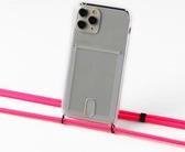 Apple iPhone 7 of 8 en SE '20 silicone hoesje transparant met koord neon pink