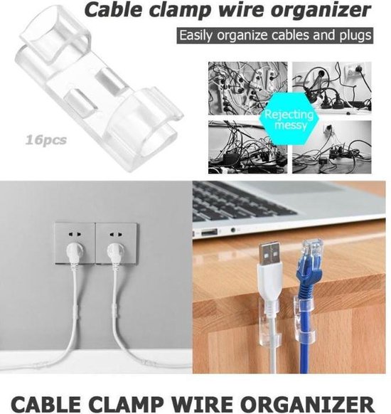 Support de câble transparent - 16 x serre-câbles - Autocollant