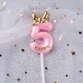 DW4Trading® Cijfer kaars roze 5 verjaardag taart versiering