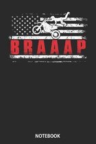 Notebook: Braaap Vintage USA American Flag Dirt Bike Hoodie