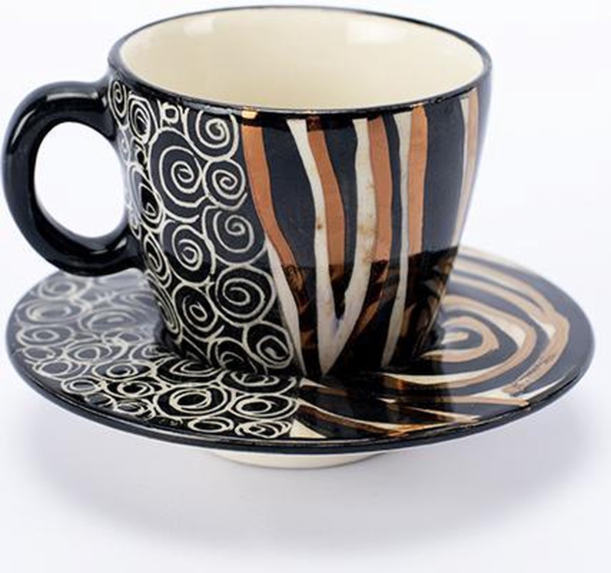 Espresso kopjes - Koffiekop en Schotelset - Koffiekopjes - Model: Zebra Zwart-wit-goud | Handgemaakt in Zuid Afrika - hoogwaardig keramiek - speciaal gemaakt door Letsopa Ceramics voor Nwabisa African Art