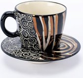 Espresso kopjes - Koffiekop en Schotelset - Koffiekopjes - Model: Zebra Zwart-wit-goud | Handgemaakt in Zuid Afrika - hoogwaardig keramiek - speciaal gemaakt door Letsopa Ceramics