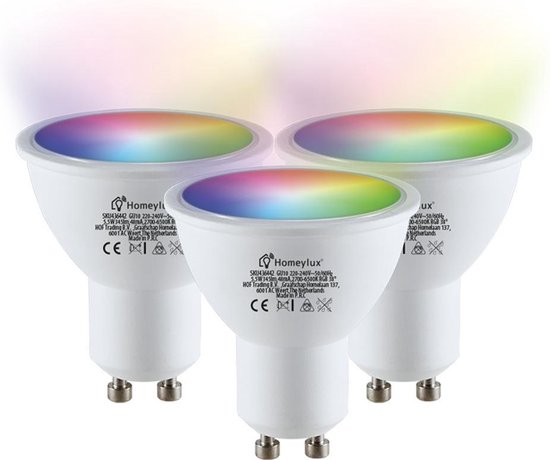 bol.com | Homeylux® GU10 SMART Wifi LED Lamp 3 Stuks - RGBWW 5.5 Watt 345lm  38° Dimbaar -...
