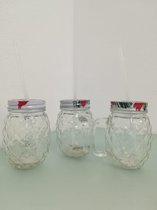 Drinkbekers met gekleurde witte deksels - 3 stuks - witte rietjes