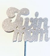 Taartdecoratie versiering| Taarttopper| Cake topper| Baby | Twin Mom| Zilver glitter|12 cm| karton